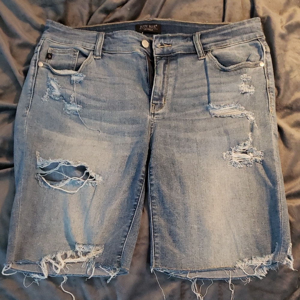 Judy Blue Distressed Blue Jean Shorts